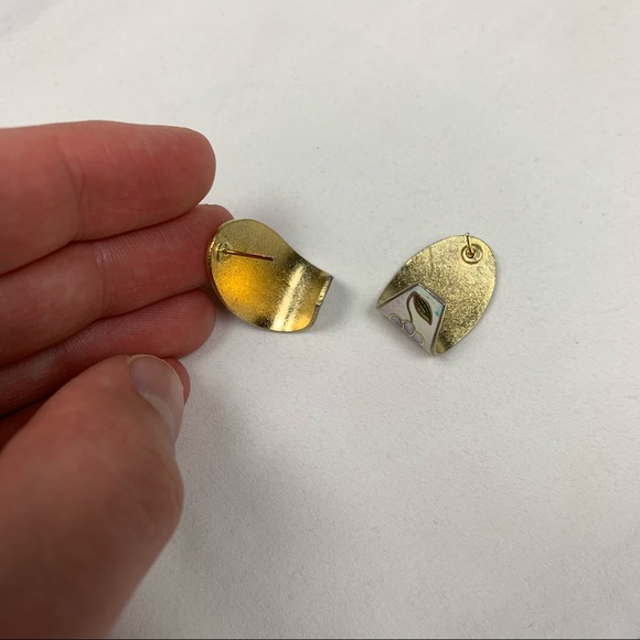 Vintage Asian Cloisonne Butterfly Flower Earrings - Picture 7 of 9